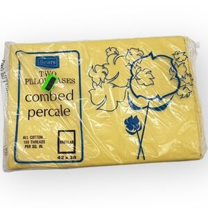 Vtg Sears 2 Pack Butter Yellow Combed Percale Pillowcases 100% Cotton 42x38 mod